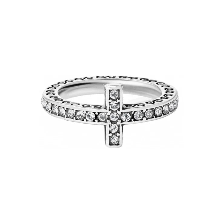 Brighton Starry Night Ring featuring a beautiful silver-plated cross design studded with fine crystals.