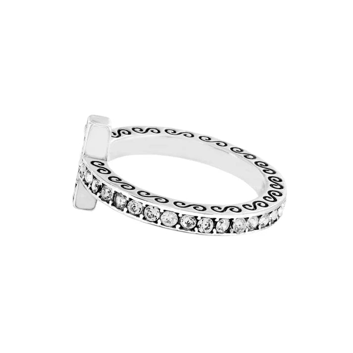Brighton Starry Night Ring featuring a beautiful silver-plated cross design studded with fine crystals.