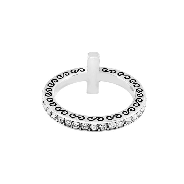 Brighton Starry Night Ring featuring a beautiful silver-plated cross design studded with fine crystals.