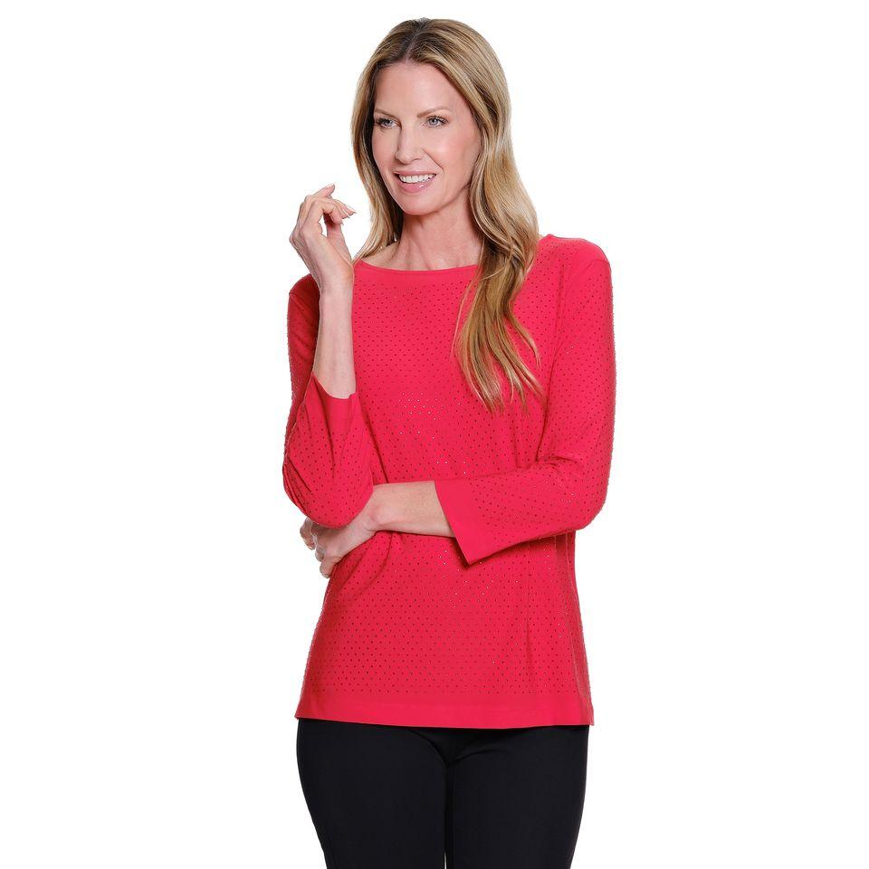 Embellished Hi-Neck ¾ Sleeve Top by Multiples