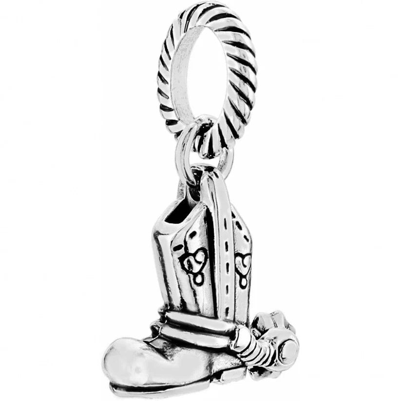 Brighton Texas State Charm featuring a silver-plated cowboy boot with spur details and "Texas" etching.