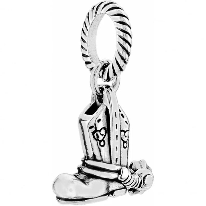 Brighton Texas State Charm featuring a silver-plated cowboy boot with spur details and "Texas" etching.