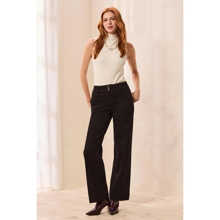 Tribal Audrey Hugging Wide Denim Trouser - Black