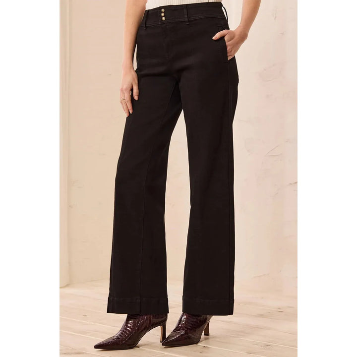 Tribal Audrey Hugging Wide Denim Trouser - Black