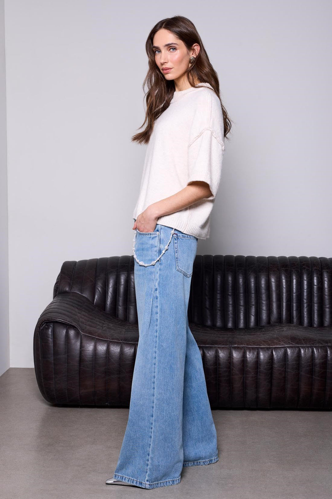 Tribal BLUE THREAD Audrey Pleated Drama Wide Leg Denim Jeans - Oxford Blue | Tribal Women&