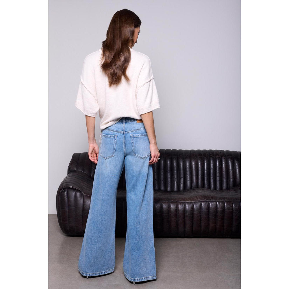 Tribal BLUE THREAD Audrey Pleated Drama Wide Leg Denim Jeans - Oxford Blue | Tribal Women's Fashion