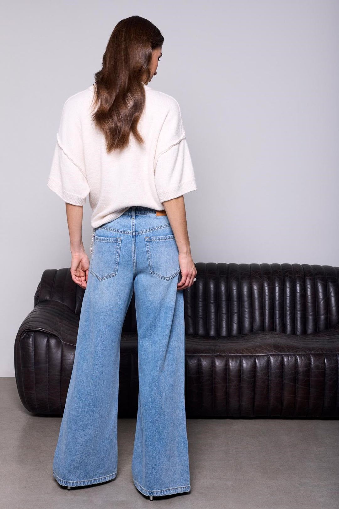 Tribal BLUE THREAD Audrey Pleated Drama Wide Leg Denim Jeans - Oxford Blue | Tribal Women&