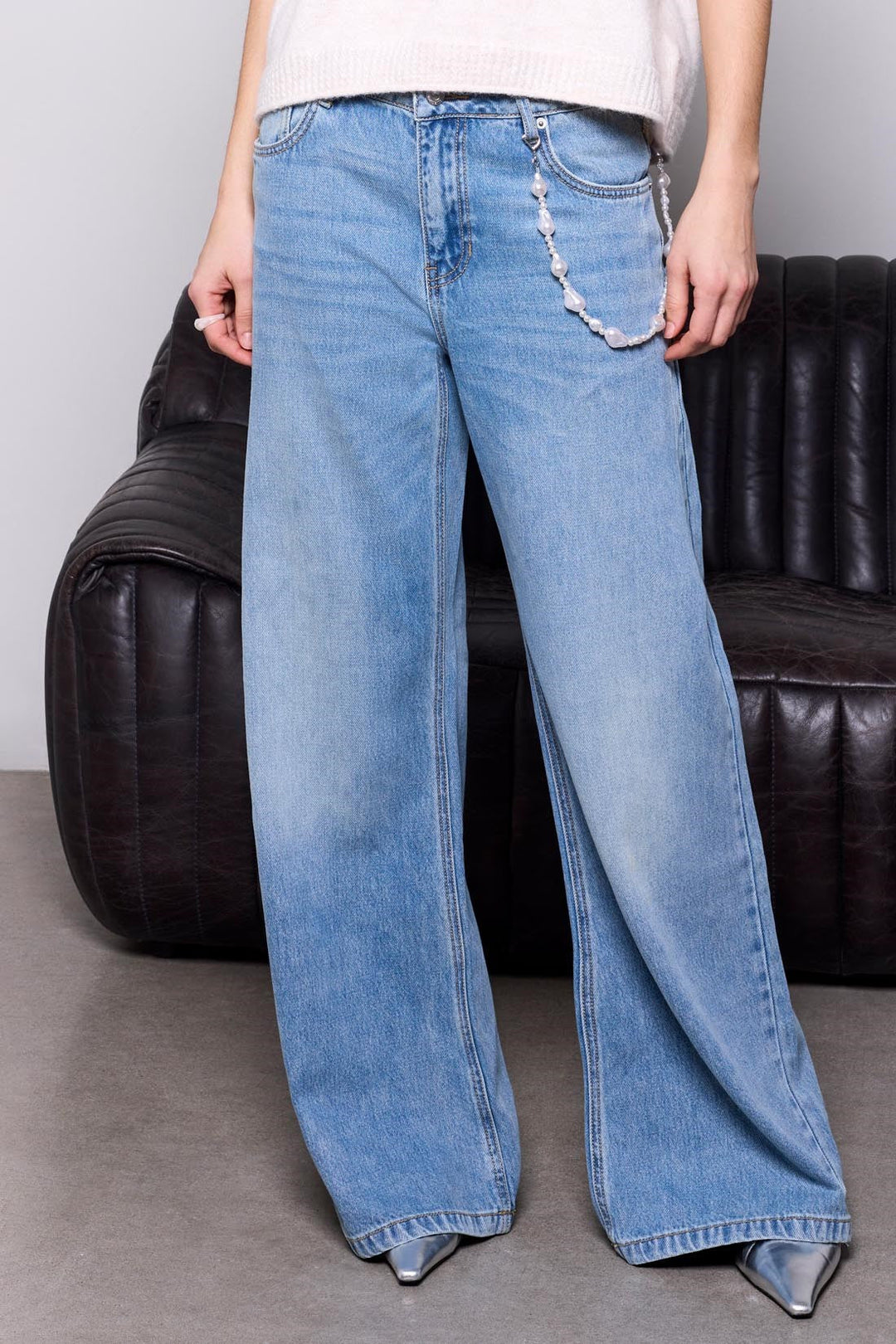 Tribal BLUE THREAD Audrey Pleated Drama Wide Leg Denim Jeans - Oxford Blue | Tribal Women&