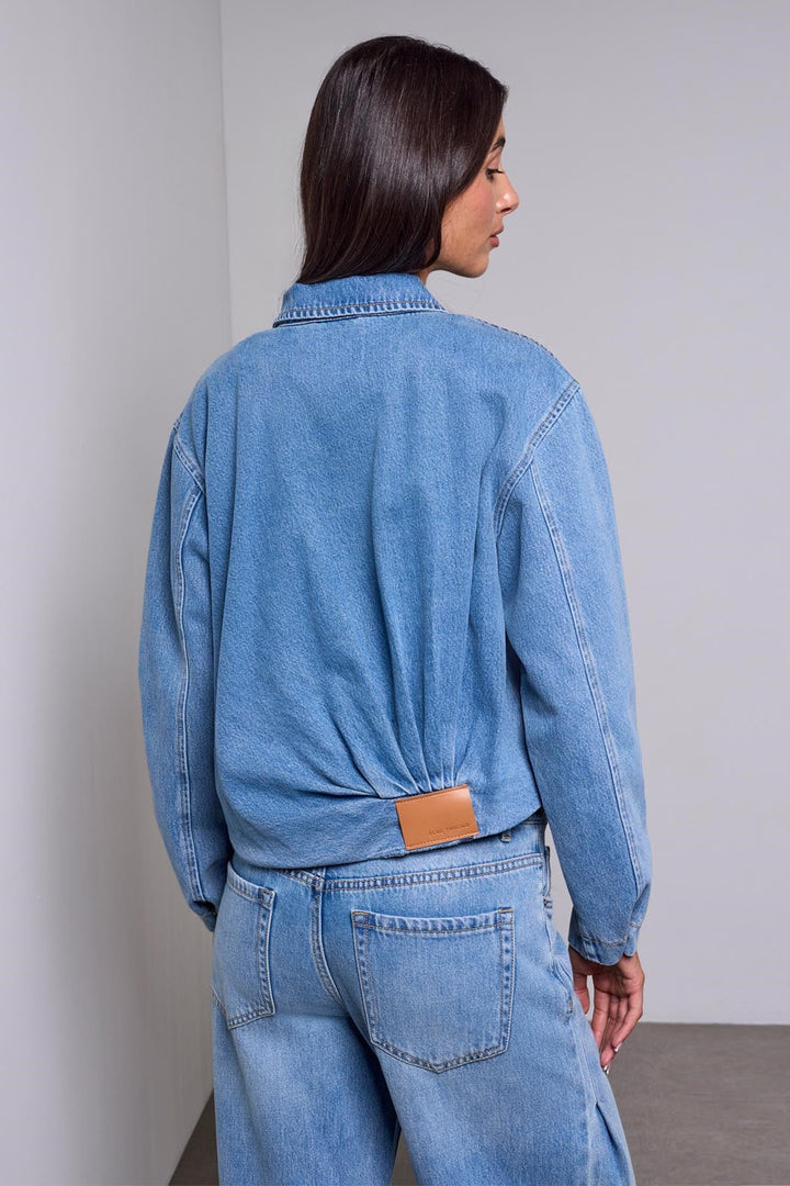 Tribal BLUE THREAD Bubble Hem Zip-Front Denim Jacket - Oxford Blue | Tribal Women&