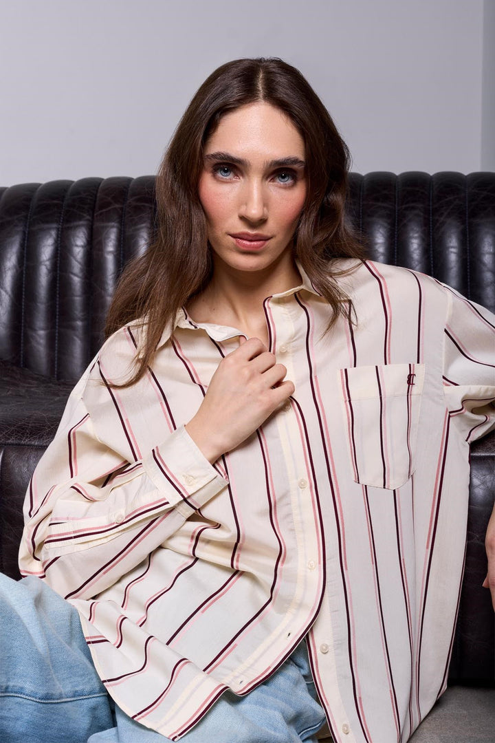 Tribal BLUE THREAD Lightweight Oversized Striped Blouse - Antique White | Tribal Women&