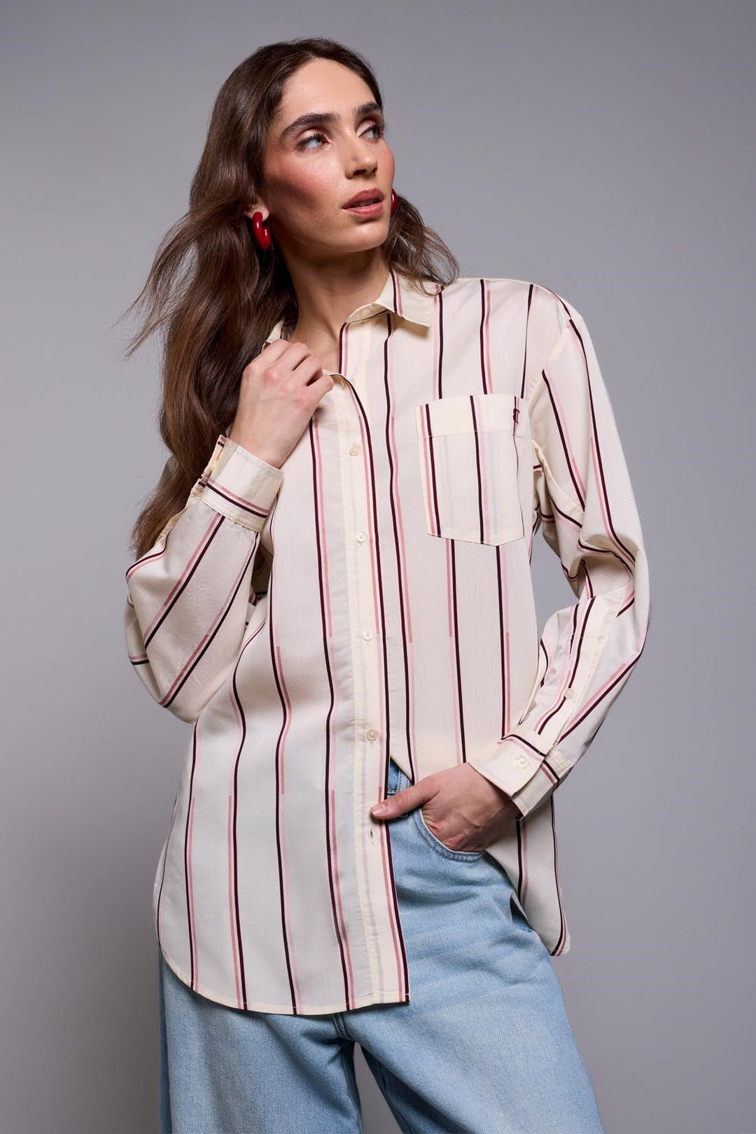 Tribal BLUE THREAD Lightweight Oversized Striped Blouse - Antique White | Tribal Women&