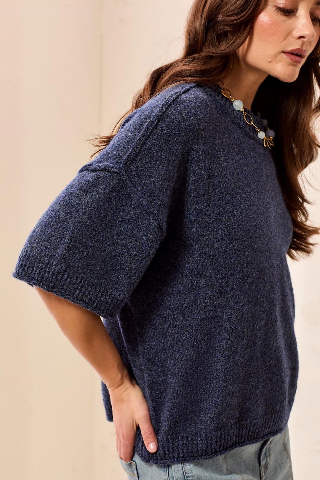 Tribal Lightweight Drop Shoulder Crew Neck Elbow Sleeve Sweater - H Nightfall | Tribal Women&