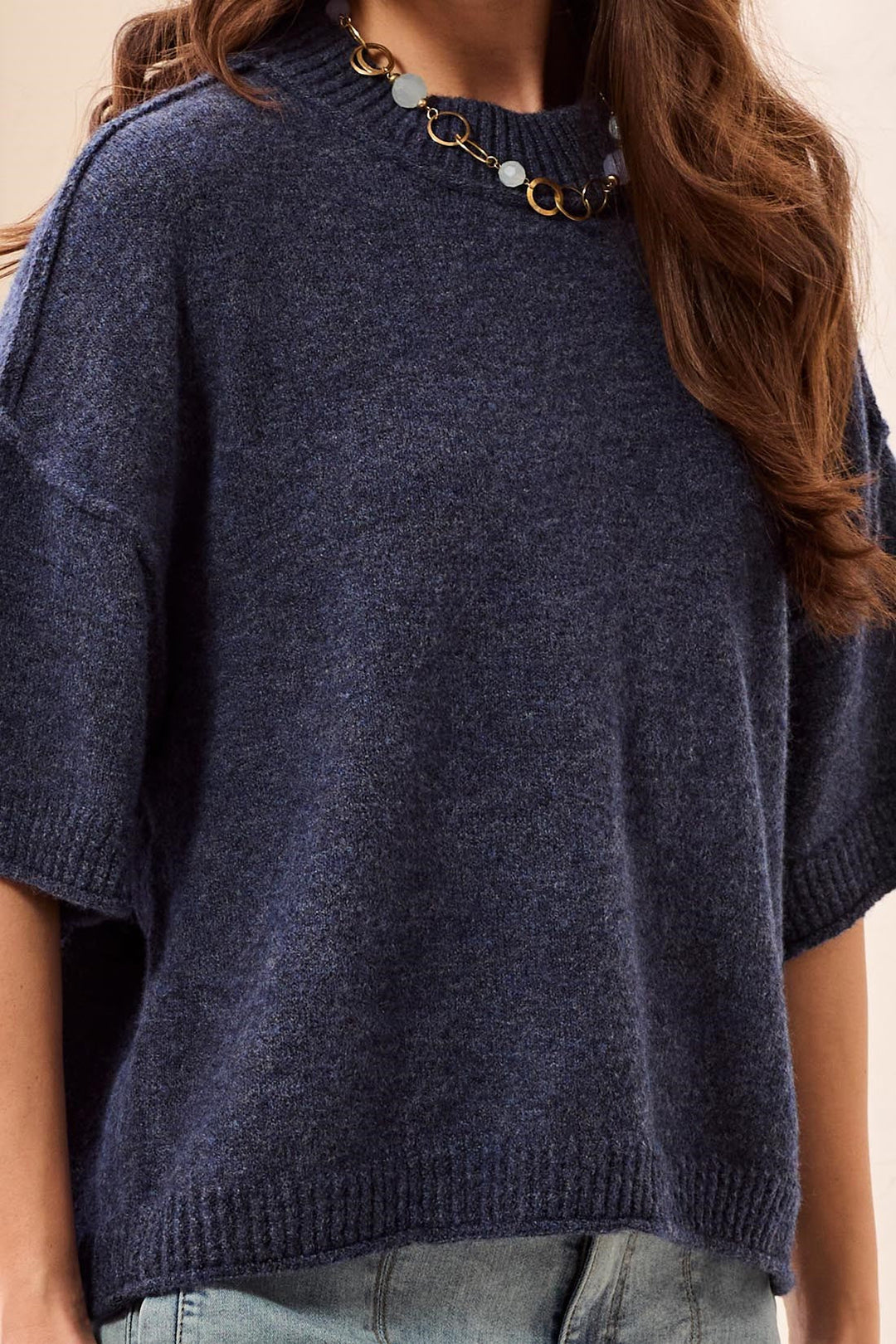 Tribal Lightweight Drop Shoulder Crew Neck Elbow Sleeve Sweater - H Nightfall | Tribal Women&