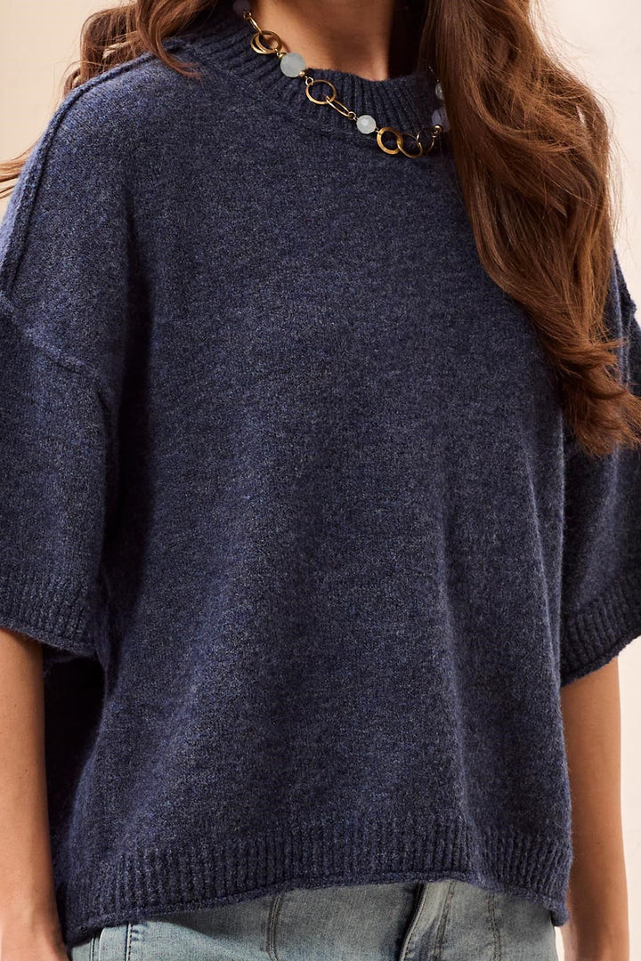 Tribal Lightweight Drop Shoulder Crew Neck Elbow Sleeve Sweater - H Nightfall | Tribal Women&