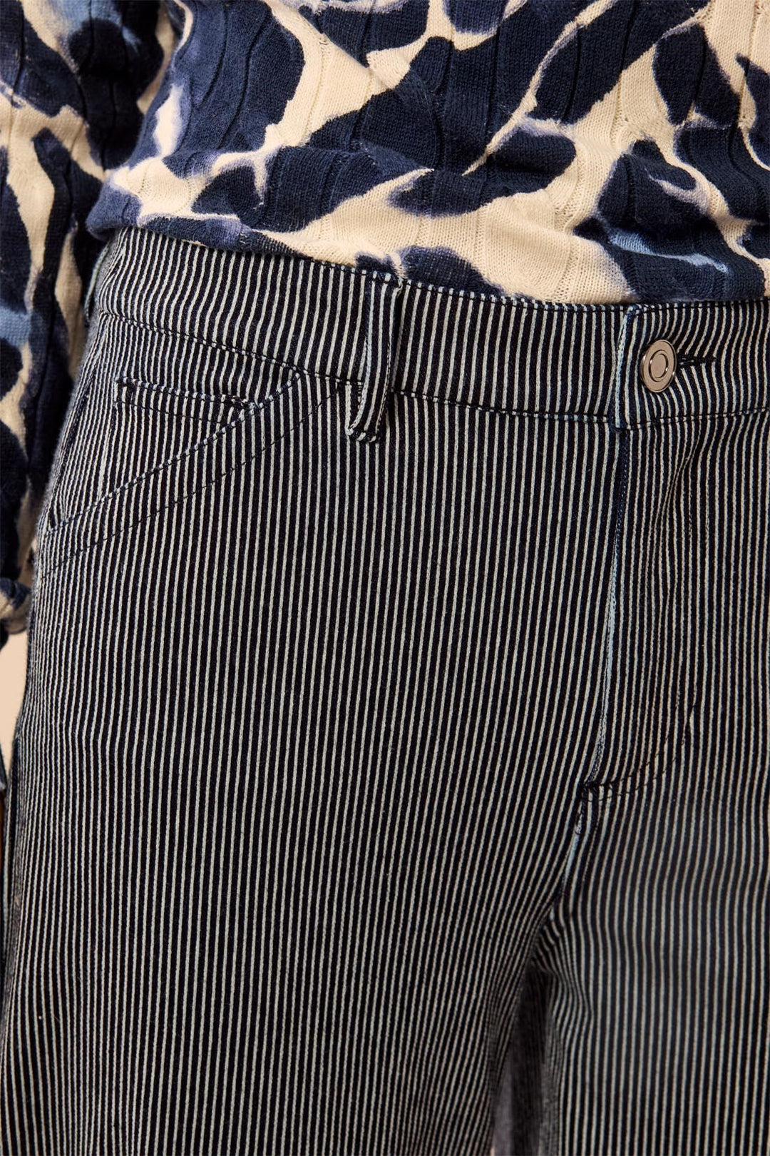 Tribal Lightweight Striped Wide Leg Cuffed Ankle Pants - Sapphire | Tribal Women&