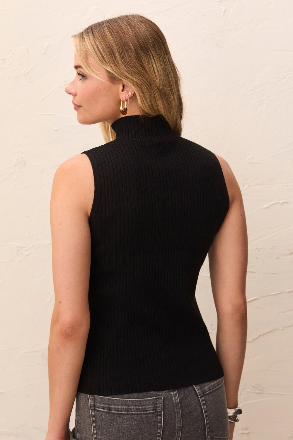 Tribal Ribbed Funnel Neck Sleeveless Tank - Black | Tribal Women's Fashion