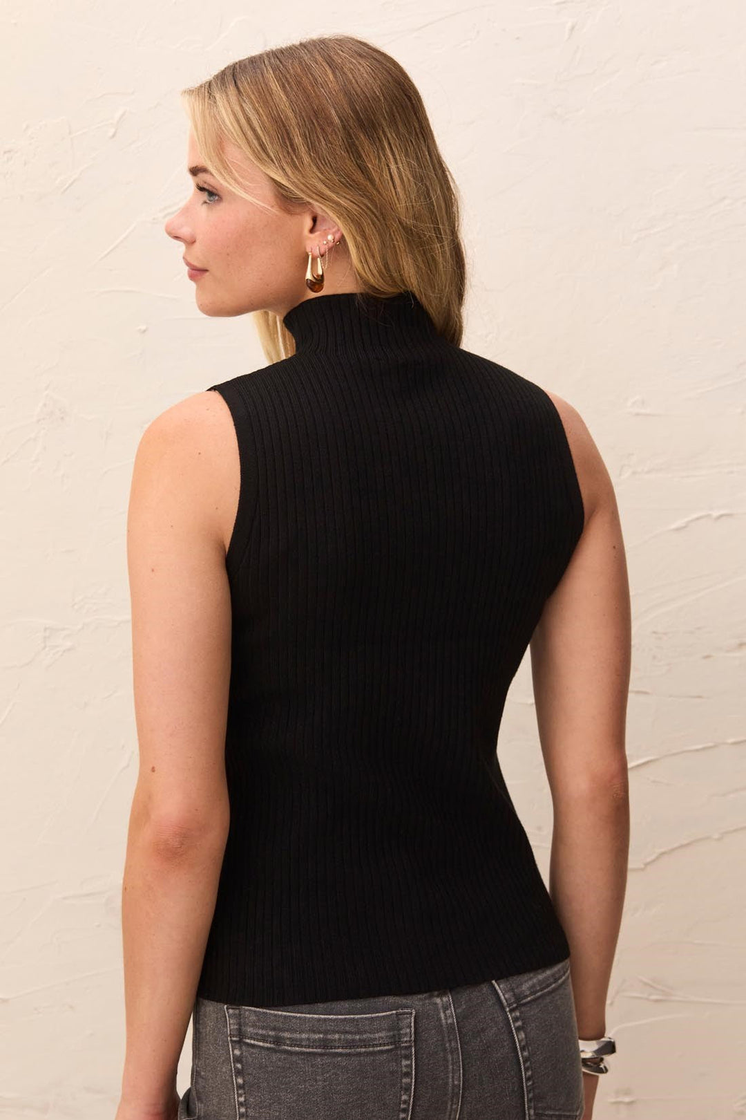 Tribal Ribbed Funnel Neck Sleeveless Tank - Black | Tribal Women&