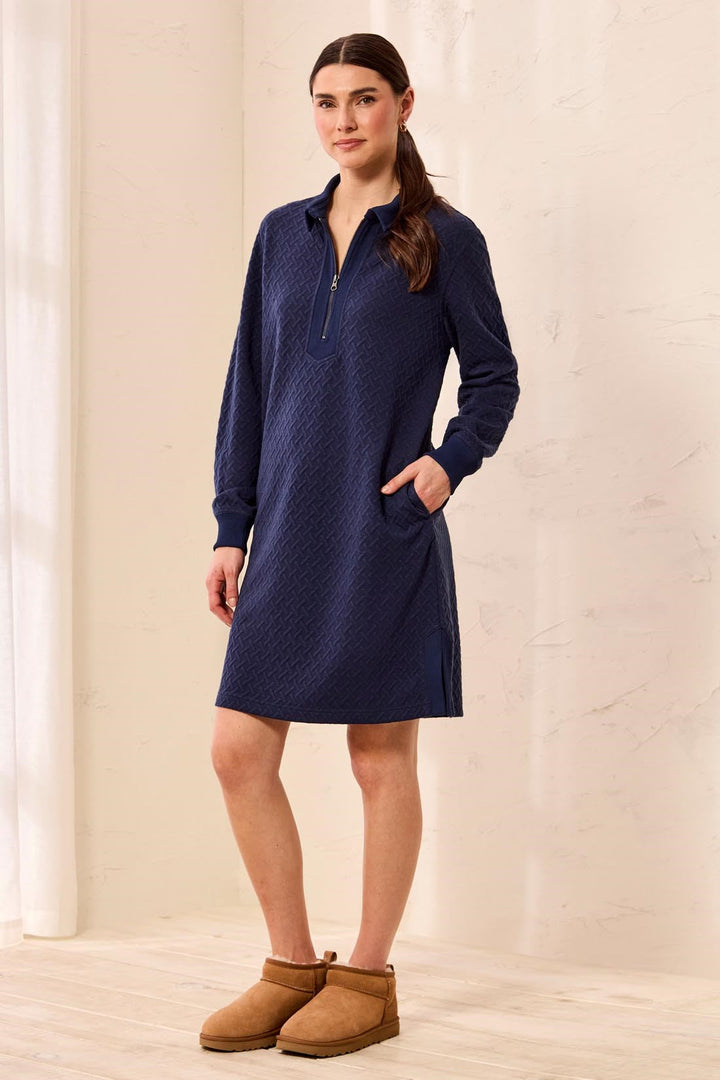 Tribal Quarter-Zip Collared Knit Dress - Jet Blue | Tribal Women&