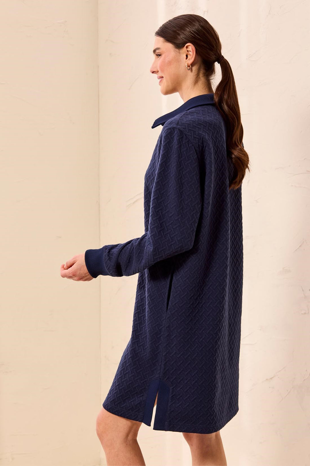 Tribal Quarter-Zip Collared Knit Dress - Jet Blue | Tribal Women&