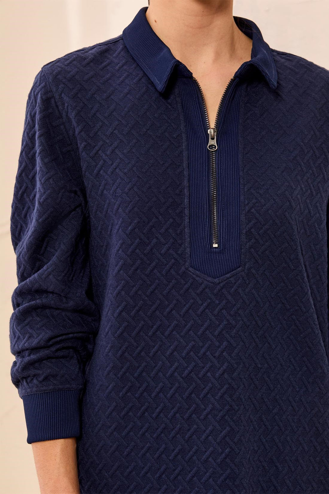 Tribal Quarter-Zip Collared Knit Dress - Jet Blue | Tribal Women&