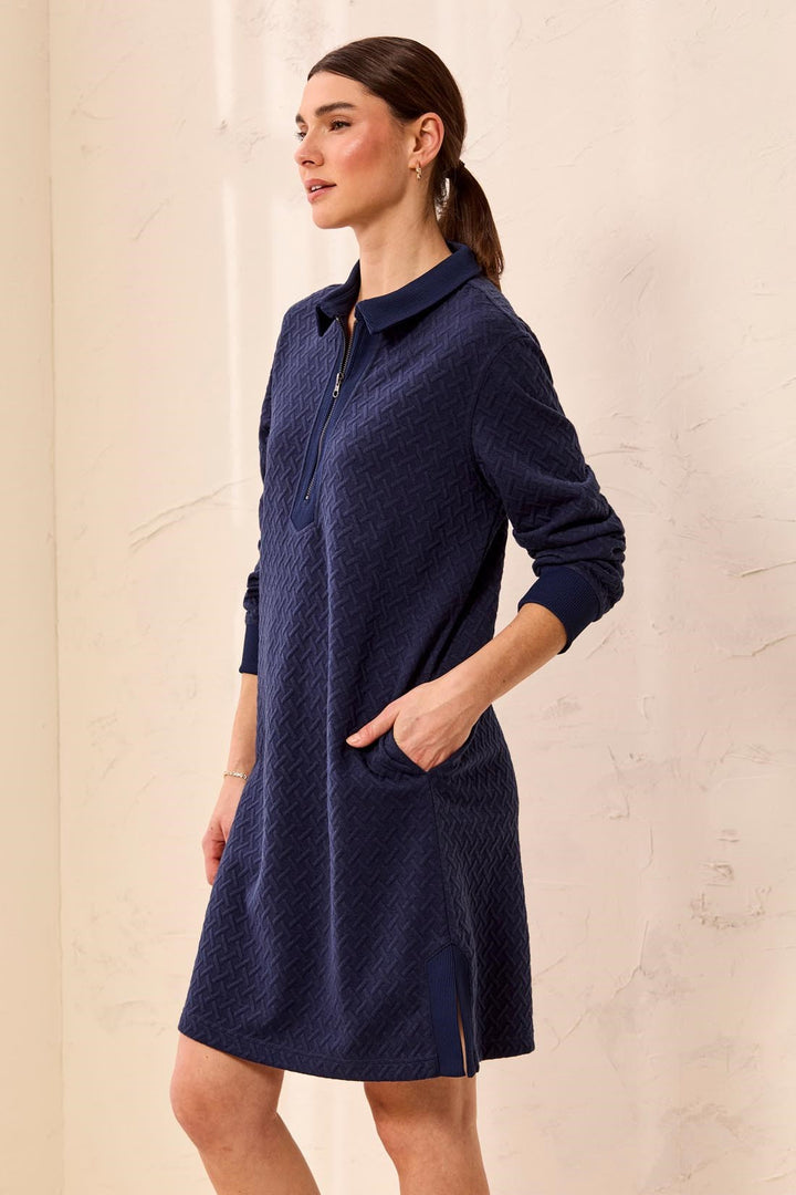 Tribal Quarter-Zip Collared Knit Dress - Jet Blue | Tribal Women&