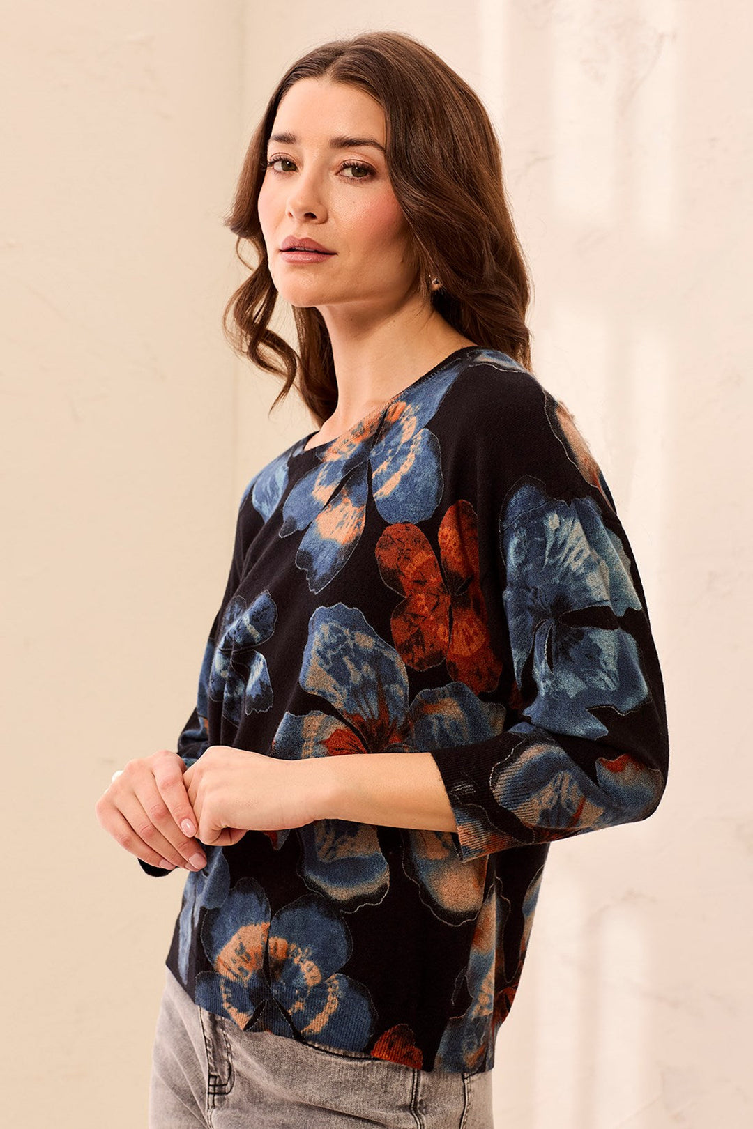 Tribal Soft Yarn Three-Quarter Sleeve Crewneck Sweater - Maple | Tribal Women&
