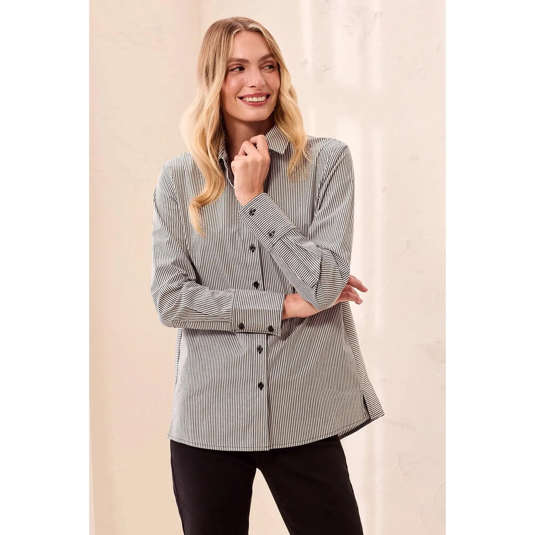 Long Sleeve Button Front Shirt with Side Panels from Tribal