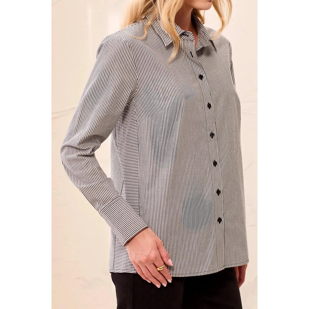Long Sleeve Button Front Shirt with Side Panels from Tribal