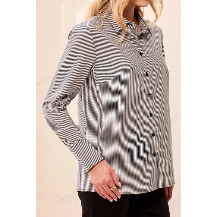 Long Sleeve Button Front Shirt with Side Panels from Tribal