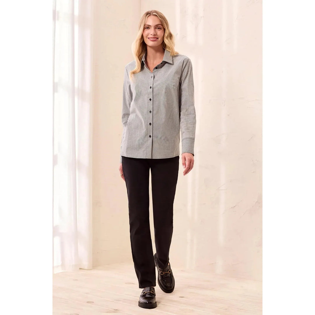 Long Sleeve Button Front Shirt with Side Panels from Tribal