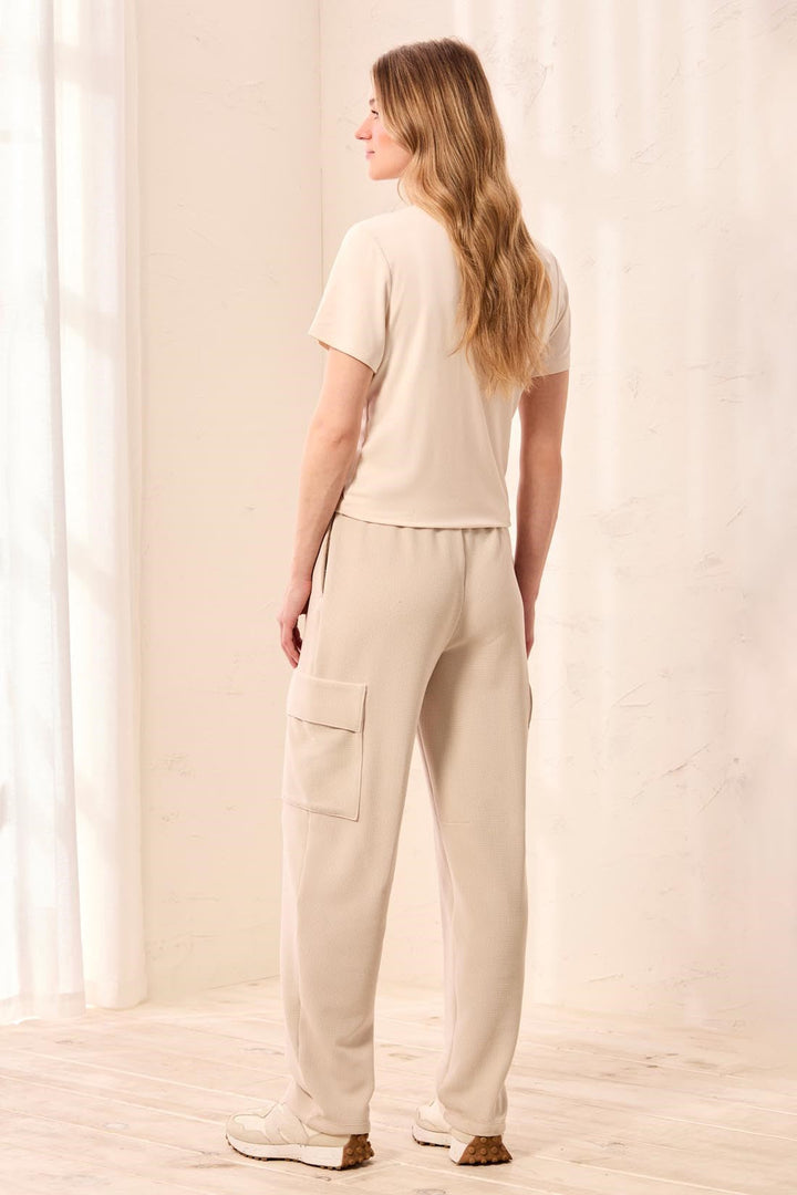 Tribal Waffle Knit Elastic Waist Cargo Joggers - Sand Dune | Tribal Women&