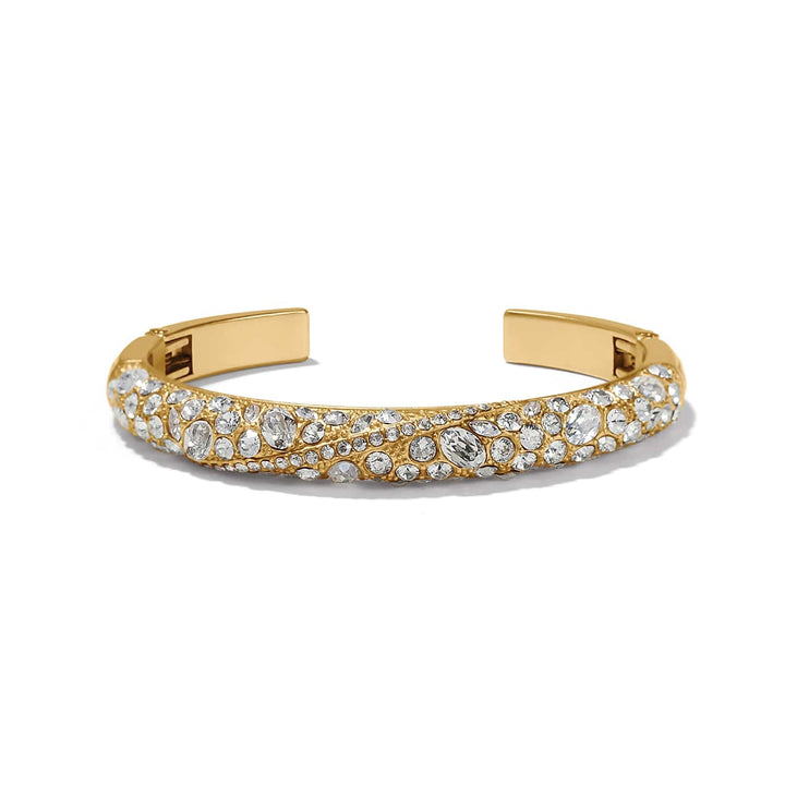 Brighton Trust Your Journey Golden Double Hinged Bangle - gold plated fine quality crystals bracelet, front view