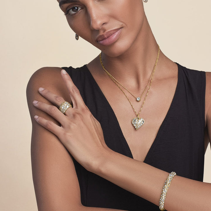 Brighton Trust Your Journey Golden Double Hinged Bangle - gold plated fine quality crystals bracelet, detail view