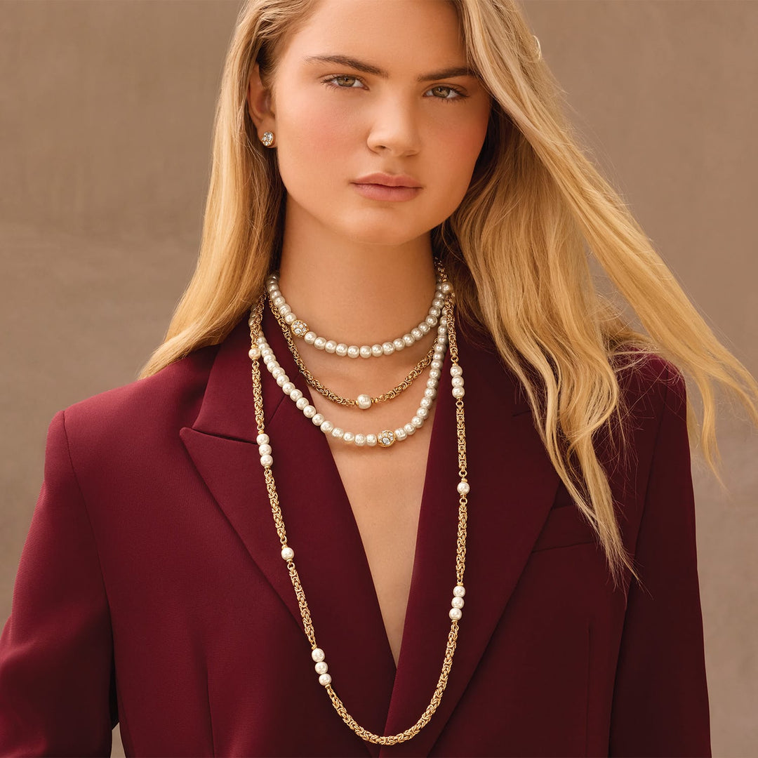 Brighton Trust Your Journey Pearl Chain Short Necklace - gold plated japanese baroque pearl necklace, close-up view