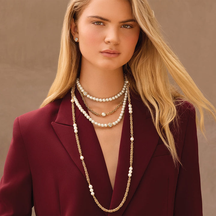 Brighton Trust Your Journey Pearl Chain Short Necklace - gold plated japanese baroque pearl necklace, close-up view