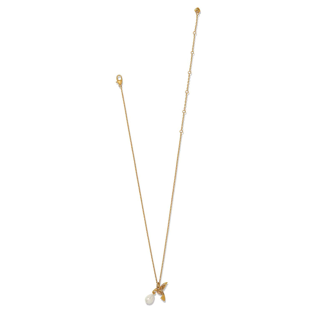 Brighton Trust Your Journey Petite Pearl Hummingbird Necklace - gold plated fine quality crystals necklace, detail view