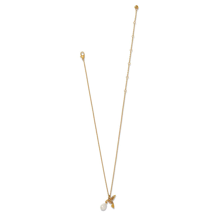 Brighton Trust Your Journey Petite Pearl Hummingbird Necklace - gold plated fine quality crystals necklace, detail view