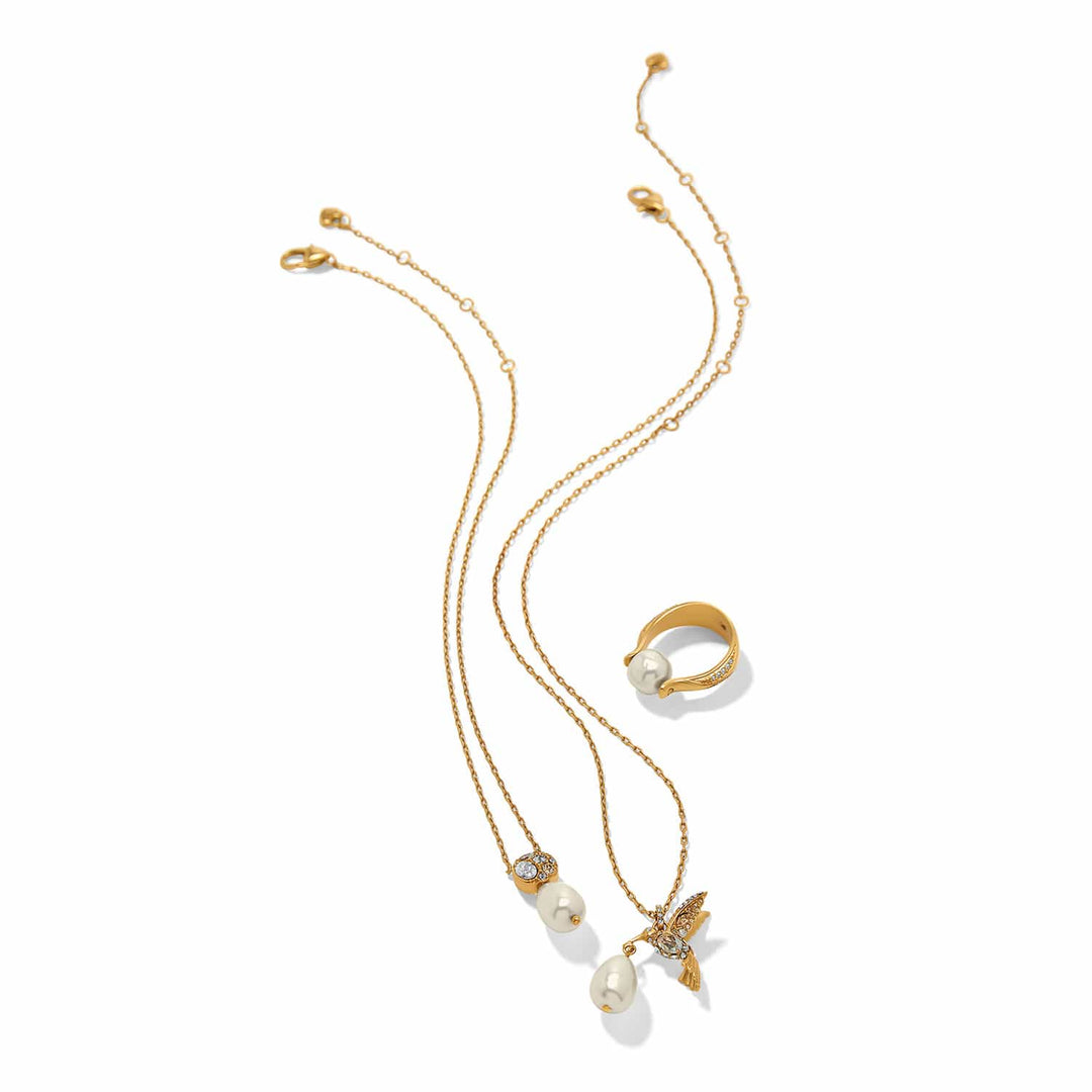 Brighton Trust Your Journey Petite Pearl Hummingbird Necklace - gold plated fine quality crystals necklace, alternate view