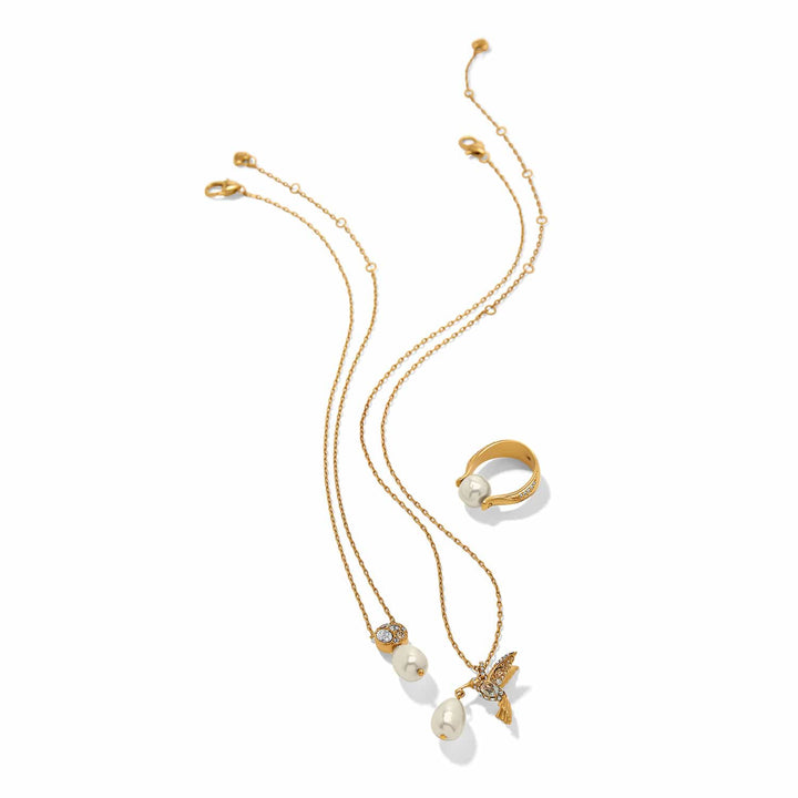 Brighton Trust Your Journey Petite Pearl Hummingbird Necklace - gold plated fine quality crystals necklace, alternate view