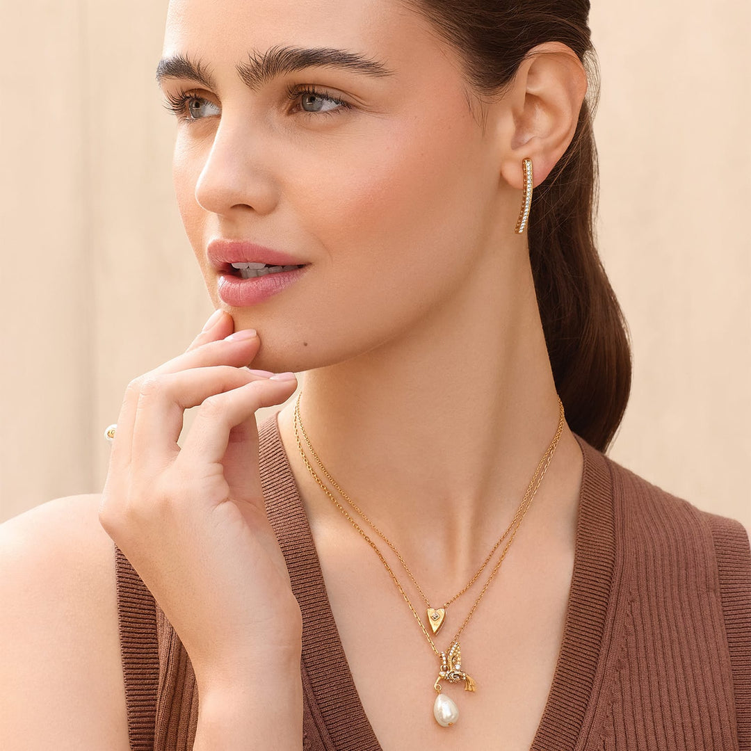Brighton Trust Your Journey Petite Pearl Hummingbird Necklace - gold plated fine quality crystals necklace, close-up view