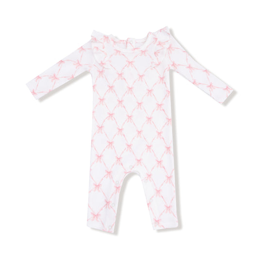 Ribbon Bow Trellis- LS Ruffle Romper