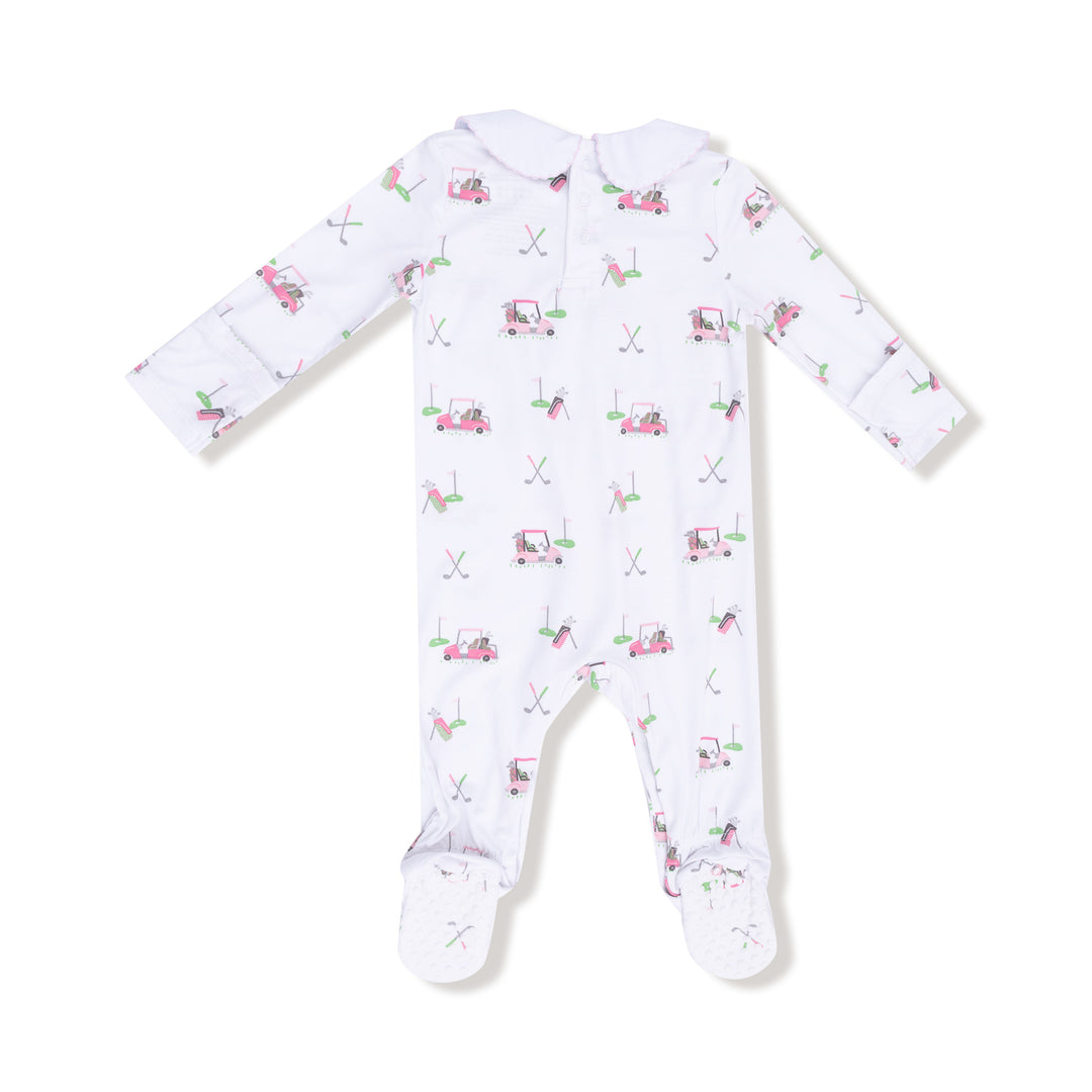 Baby Golf Carts - Pink - Smocked Peter Pan Snap Footie