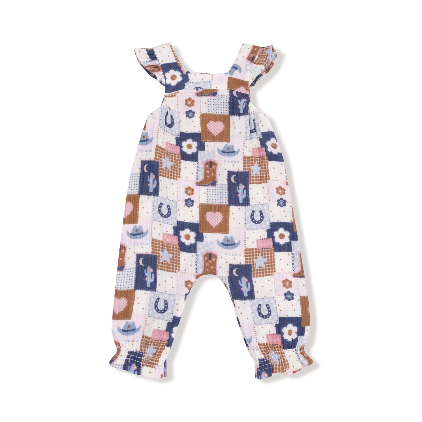 Patchwork Cowgirl - Smocked Overall and Ribbed Bodysuit Set