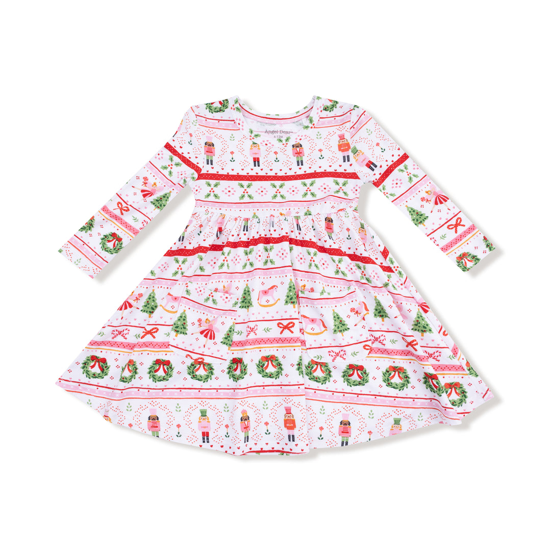 Sugar Plum Fairy - Nutcracker Fair Isle - Pink - Twirly Long Sleeve Dress