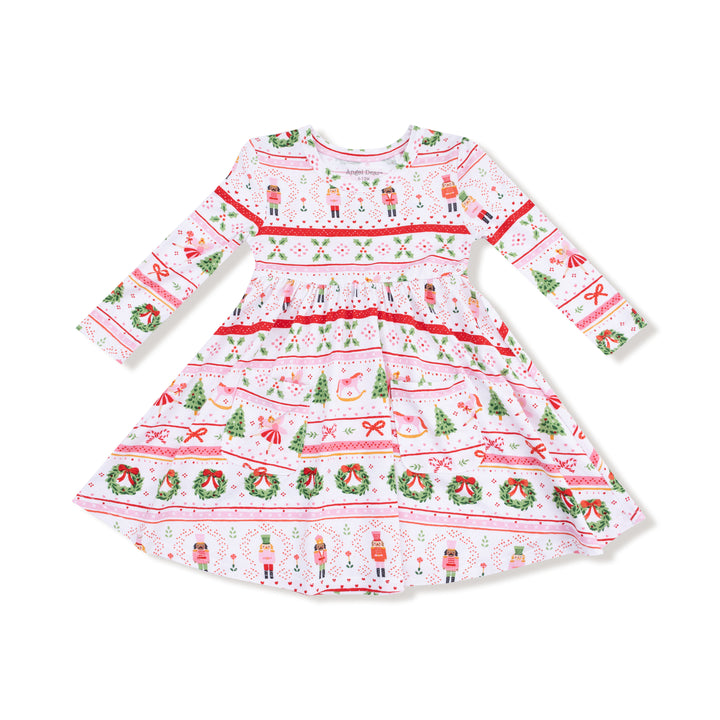Sugar Plum Fairy - Nutcracker Fair Isle Pink Twirly Long Sleeve Dress