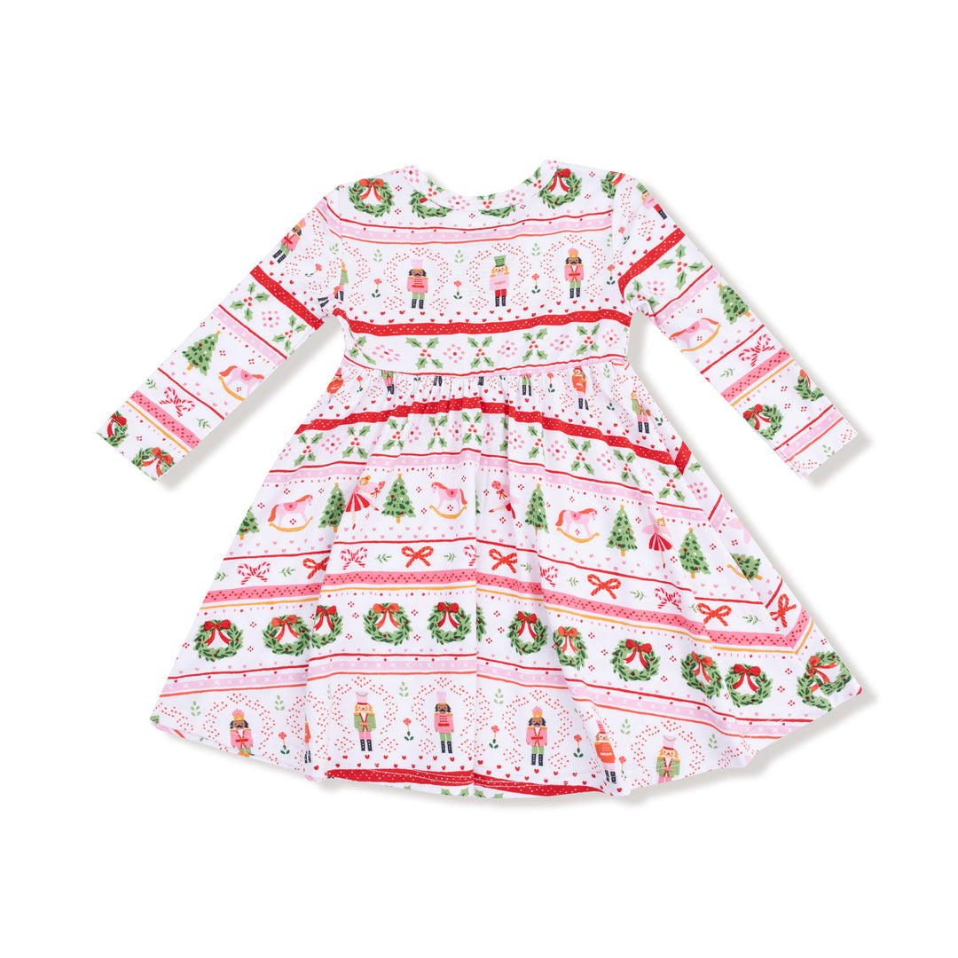 Sugar Plum Fairy - Nutcracker Fair Isle Pink Twirly Long Sleeve Dress