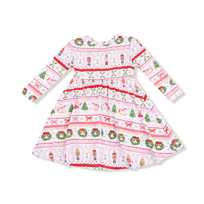 Sugar Plum Fairy - Nutcracker Fair Isle Pink Twirly Long Sleeve Dress