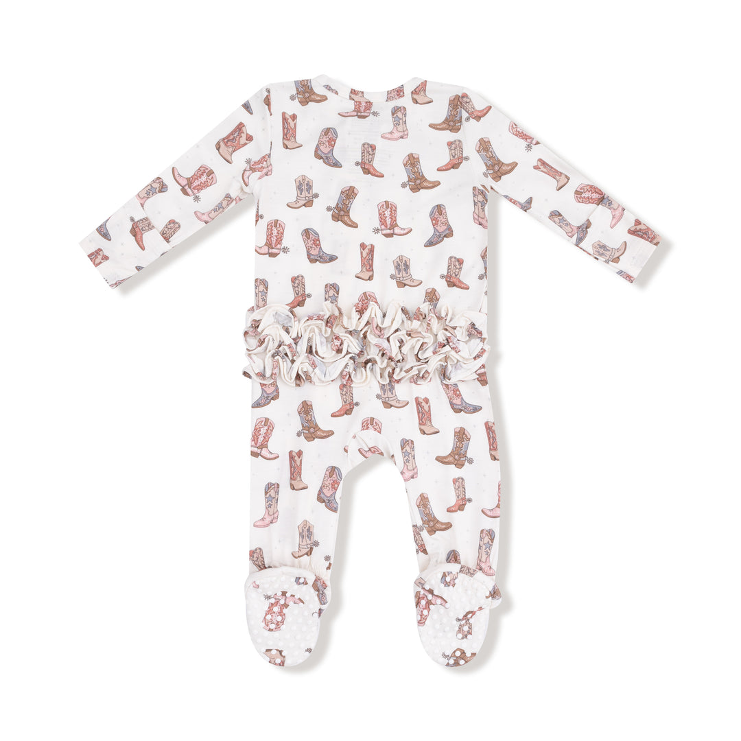 2 Way Zipper Ruffle Back Footie - Future Cowgirl