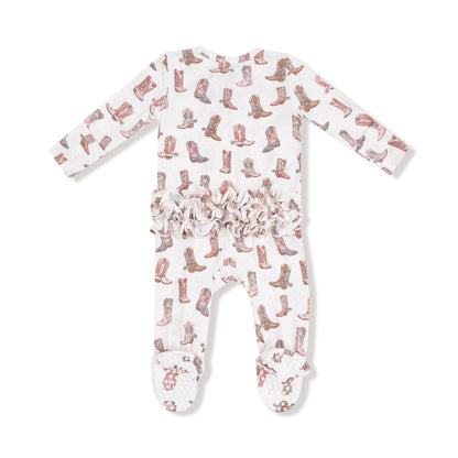 2 Way Zipper Ruffle Back Footie - Future Cowgirl