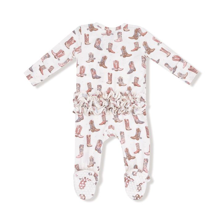 2 Way Zipper Ruffle Back Footie - Future Cowgirl